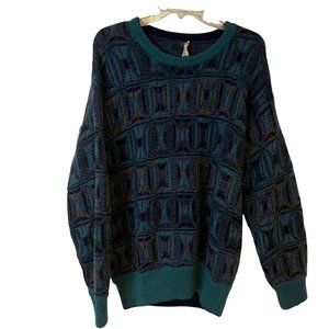 Botto Italy Sweater Mens Medium Multicolor Wool Blend Y2K Geometric Crew Neck